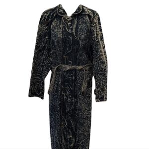 Bruno Blues Volcanic Acid Wash Denim Trench Belted Coat Dark Blue And White M